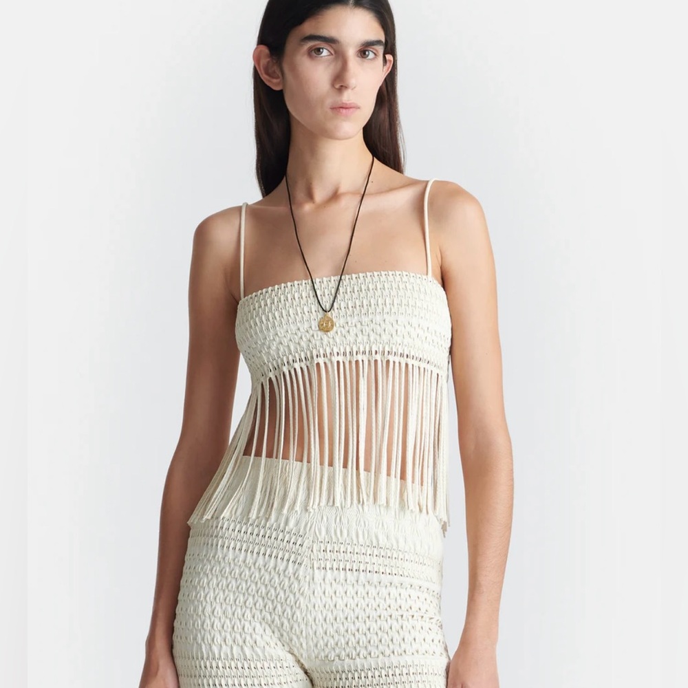 MARIZ Fringed Woven Seersucker Top
